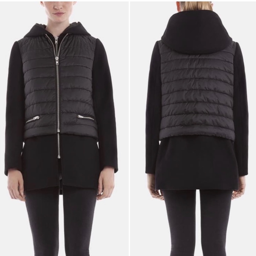 Sandro Paris Mixed Media Wool Blend Coat
